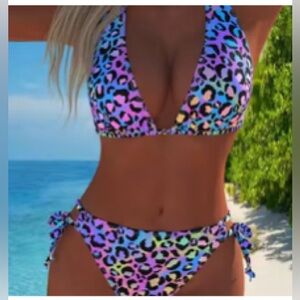 Colorful Leopard Print Bikini never worn Sz Med